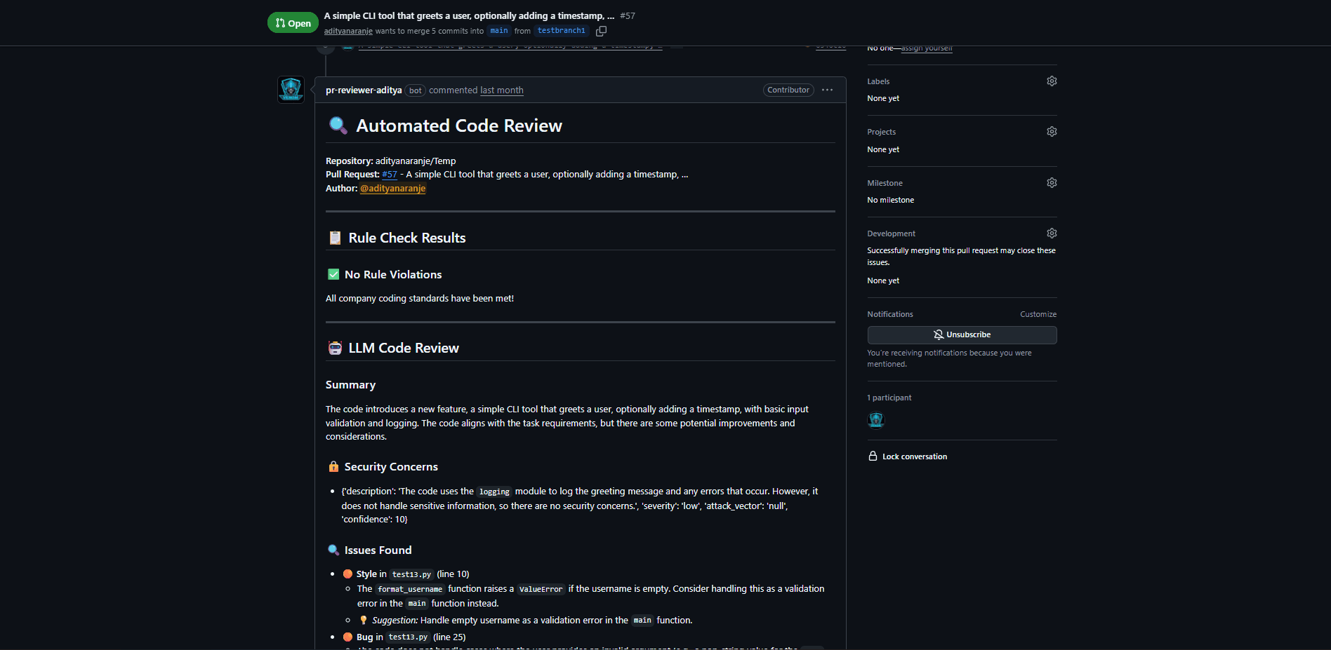 CodeGuard, an automated PR review agent interface