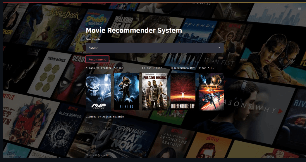 Movie recommendation system screenshot